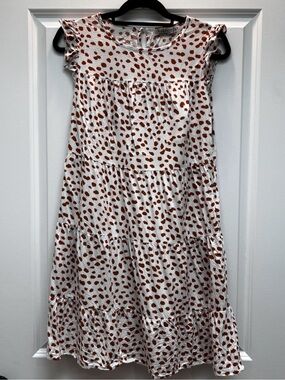 Wekeupp Cheetah Print Tiered Mini Dress Size L White & Brown Ruffle Cap Sleeve